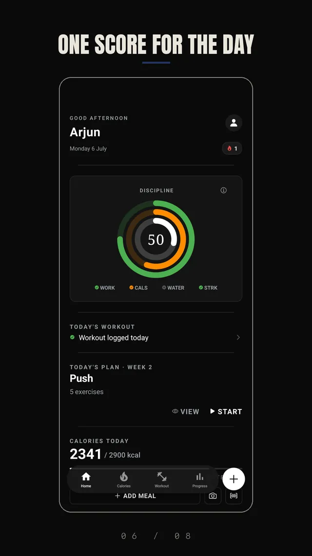 TRHD app — One discipline score for the day