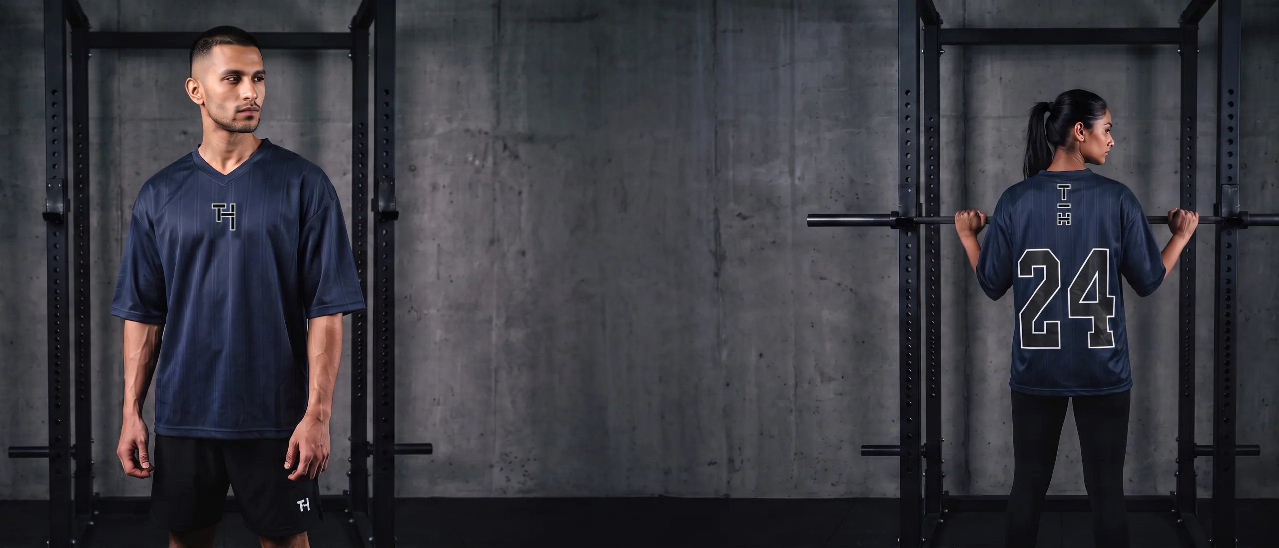 Drop 001 — two athletes training in an industrial gym